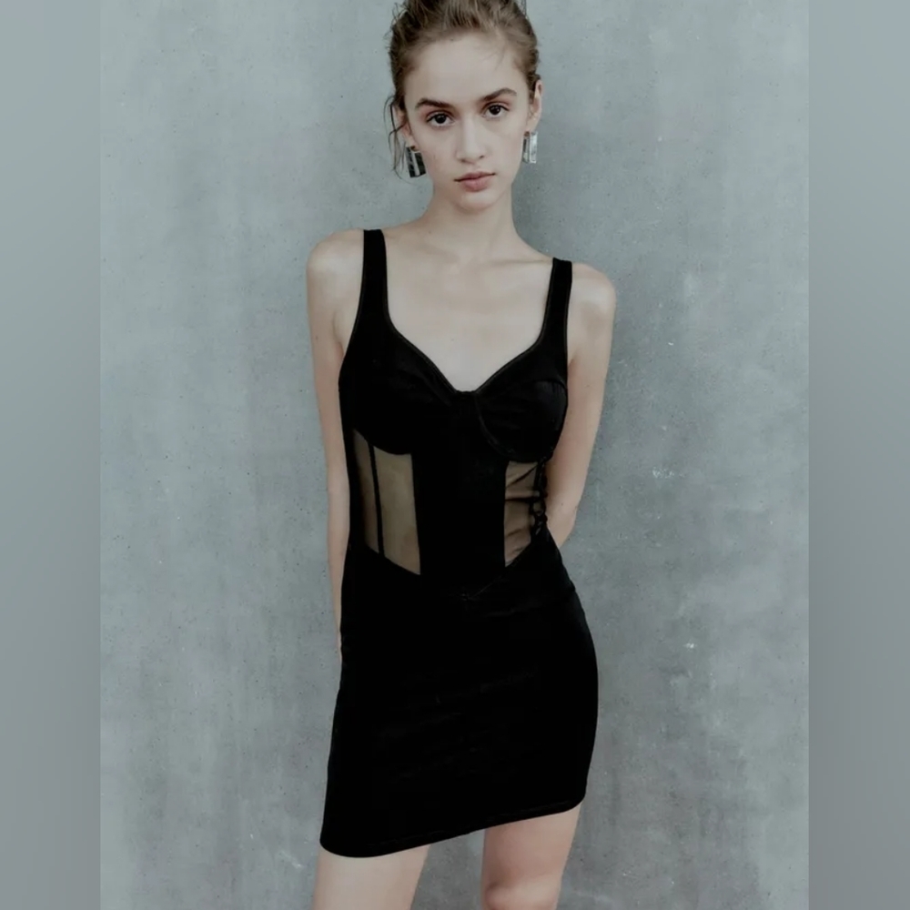 Zara Black Bodycon Bustier Dress NWT